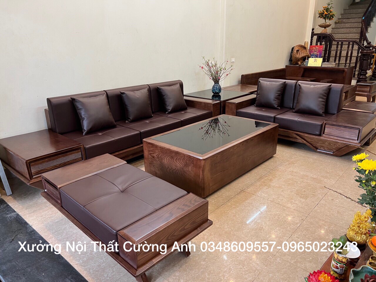 sofa gỗ phòng khách gỗ sồi