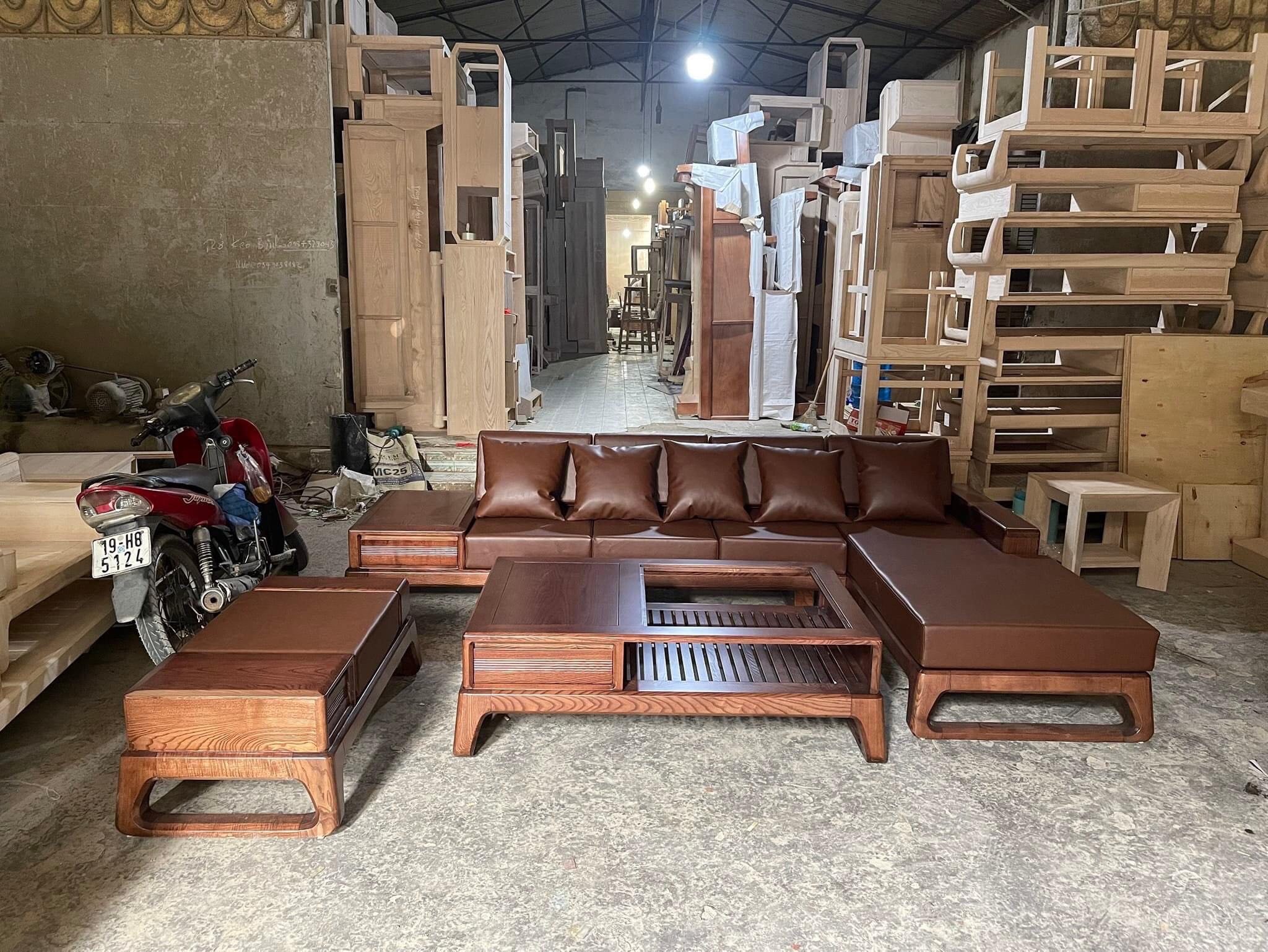 Bộ bàn ghế sofa gỗ phòng khách chân quỳ góc giá rẻ 2023